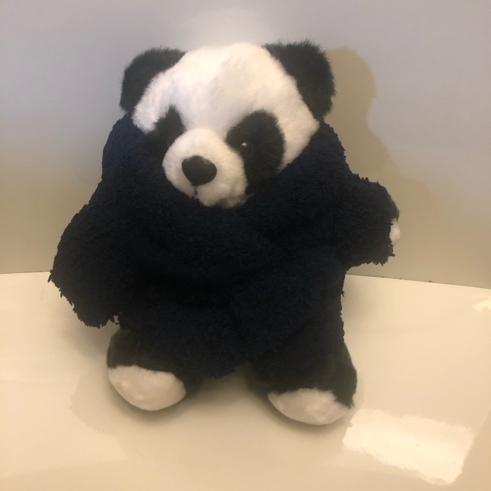 Plush Panda Stuffed Animal in Black and White w microfiber robe set of 2